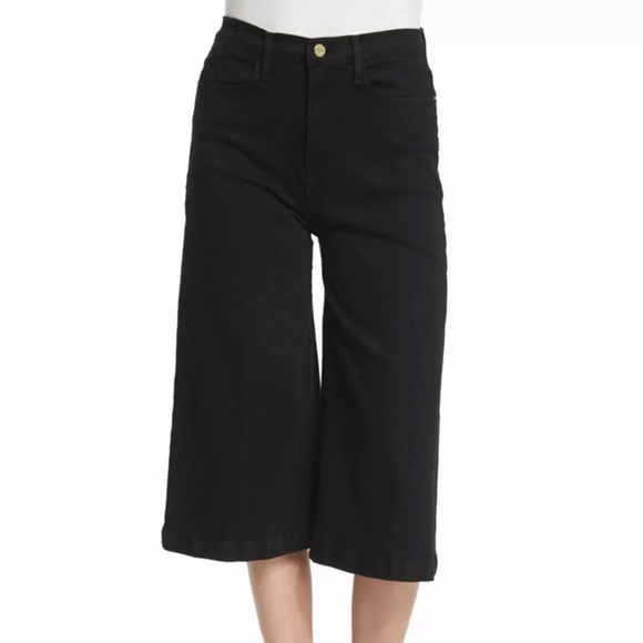 Frame Denim Denim - Frame Le Gaucho Black Cropped Wide-Leg Jeans Size 25